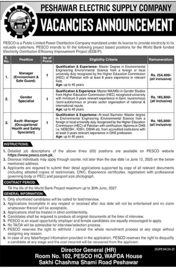 PESCO Jobs in KPK May 2025