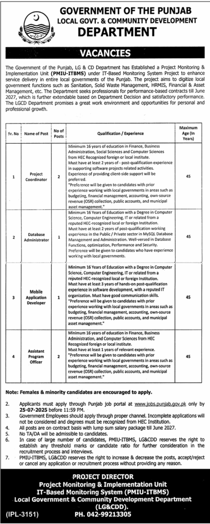 Local Government & Community Development Department Jobs in Punjab July 2025 1 Local Goveernment