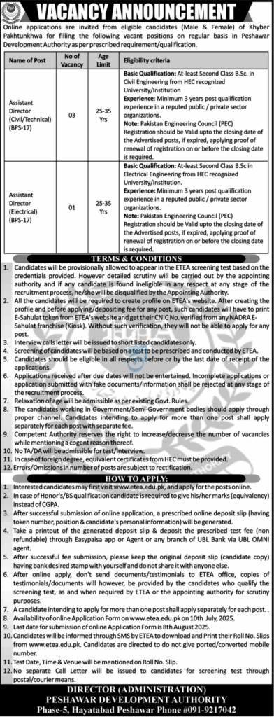 Peshawar Development Authority PDA Jobs in KPK July 2025 1 Peshawar Development Authority PDA Jobs in KPK July 2025 07 06 2025 08 30 AM